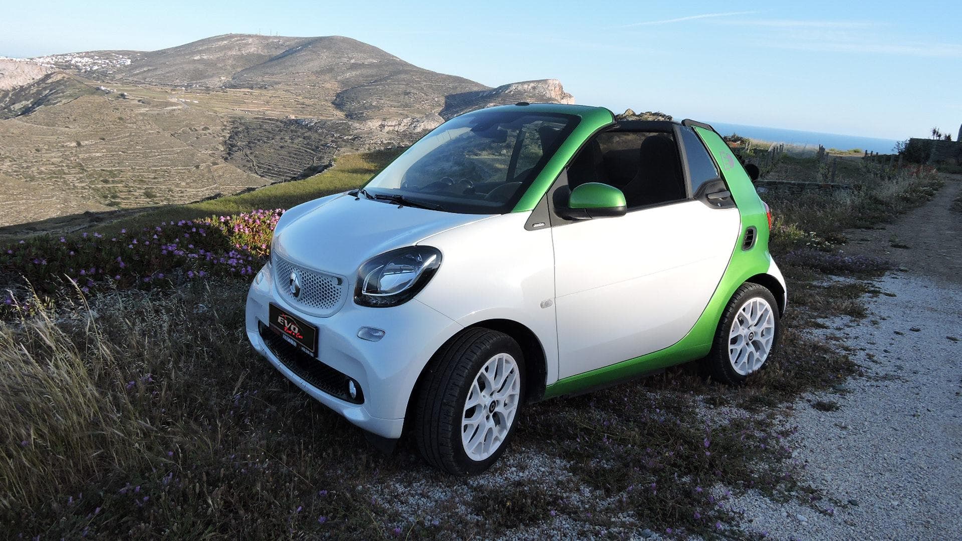 Smart EQ Fortwo Cabrio โ EVO Rent A Car rental in Folegandros
