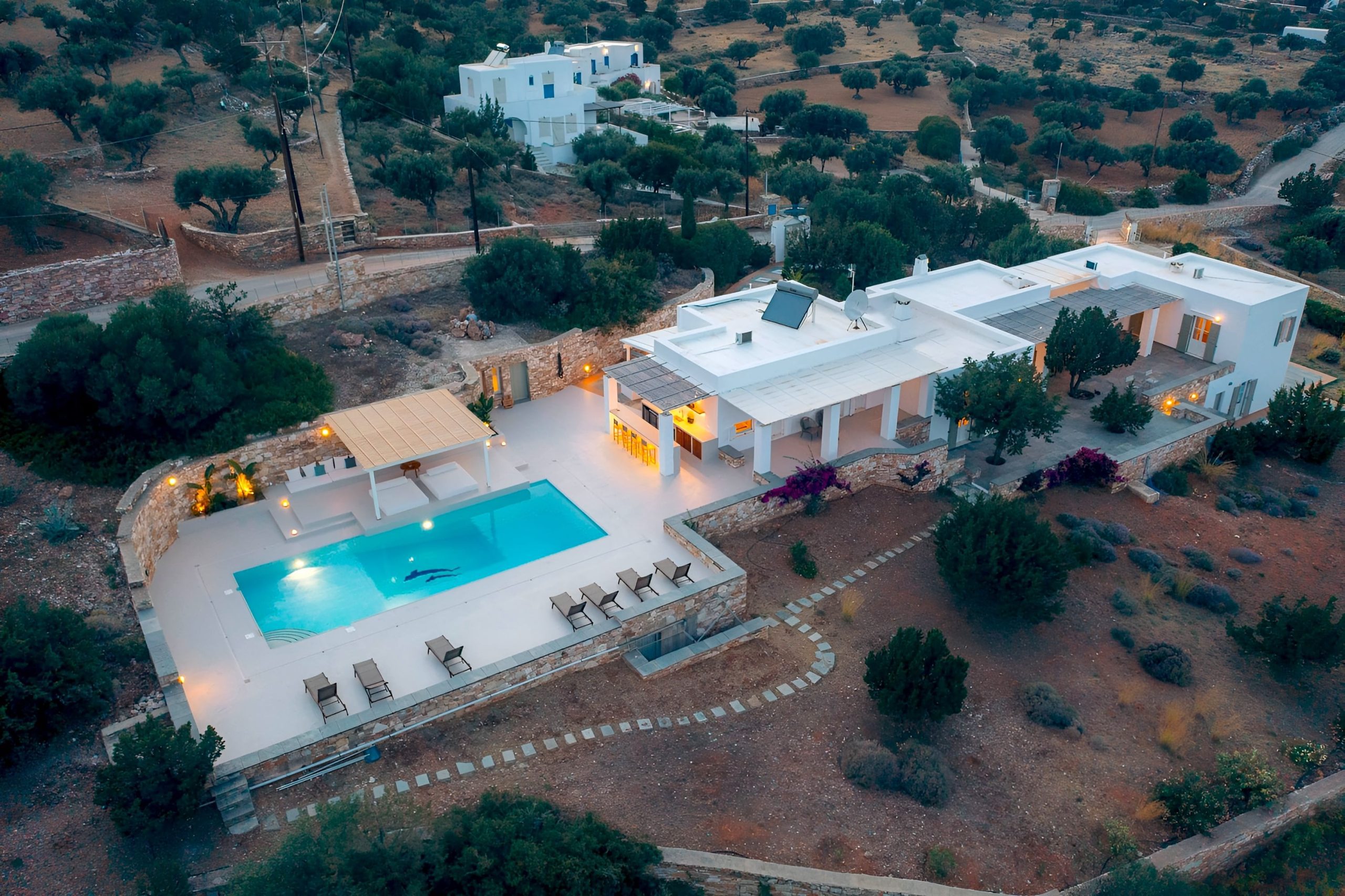 Aerial view of Villa Olivia Clara and Platis Gialos Sifnos