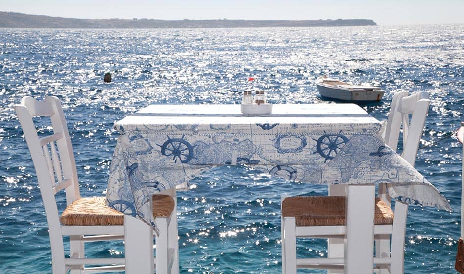 Traditional Greek taverna with caldera views