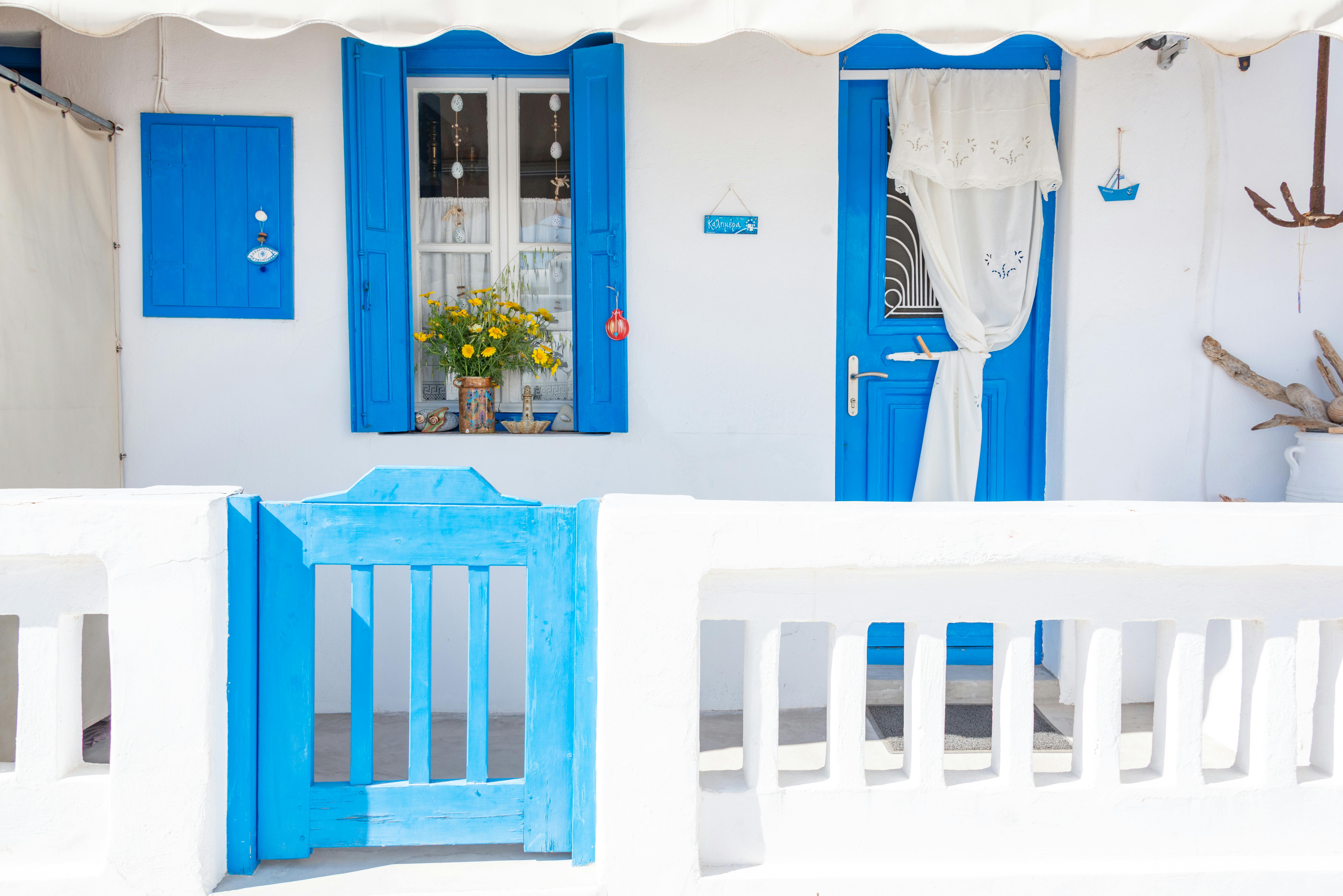 Traditional White Coastal House Entrance, Cyclades